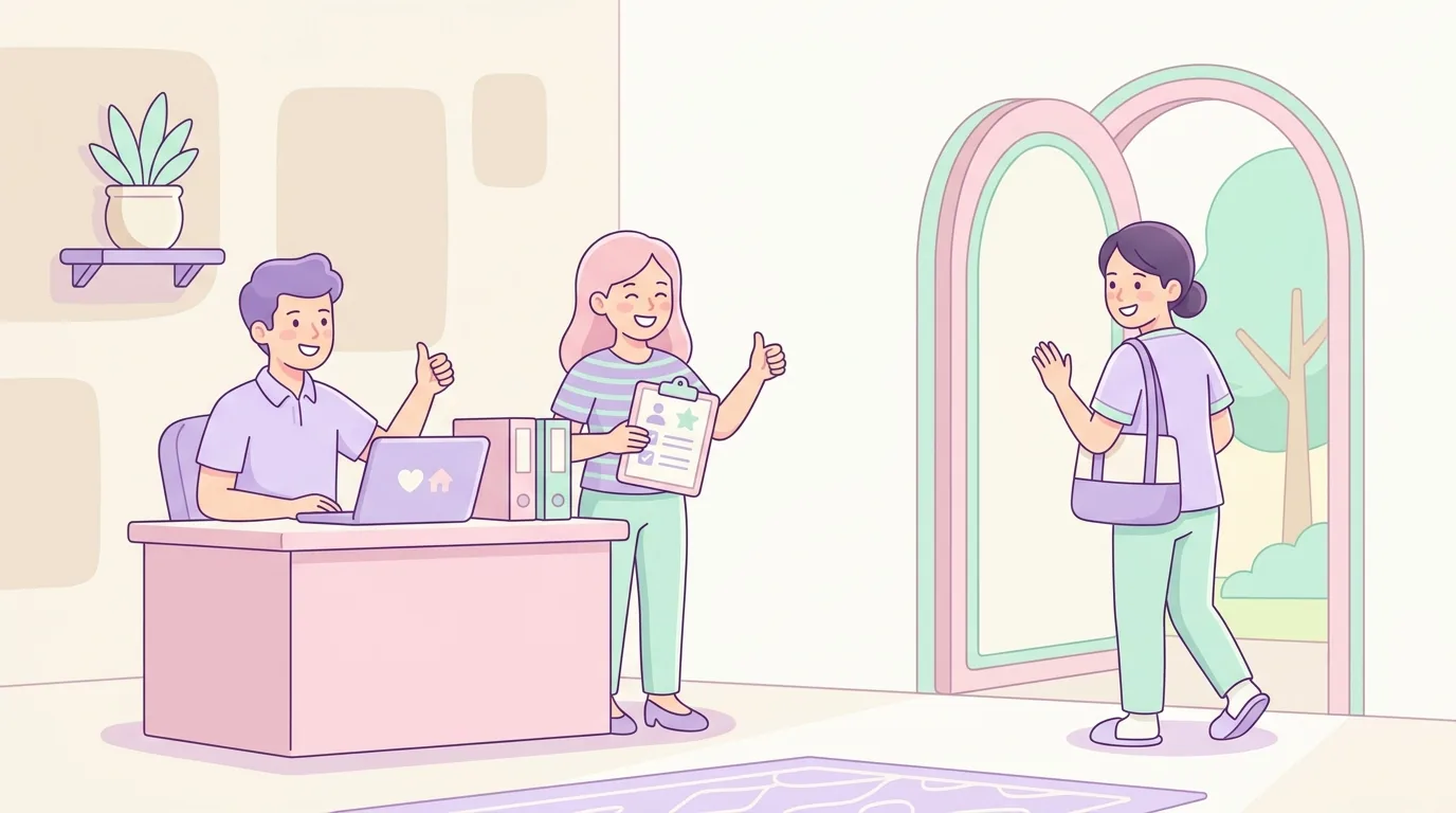 裏方から訪問看護師を支えるサポートチームのイラスト